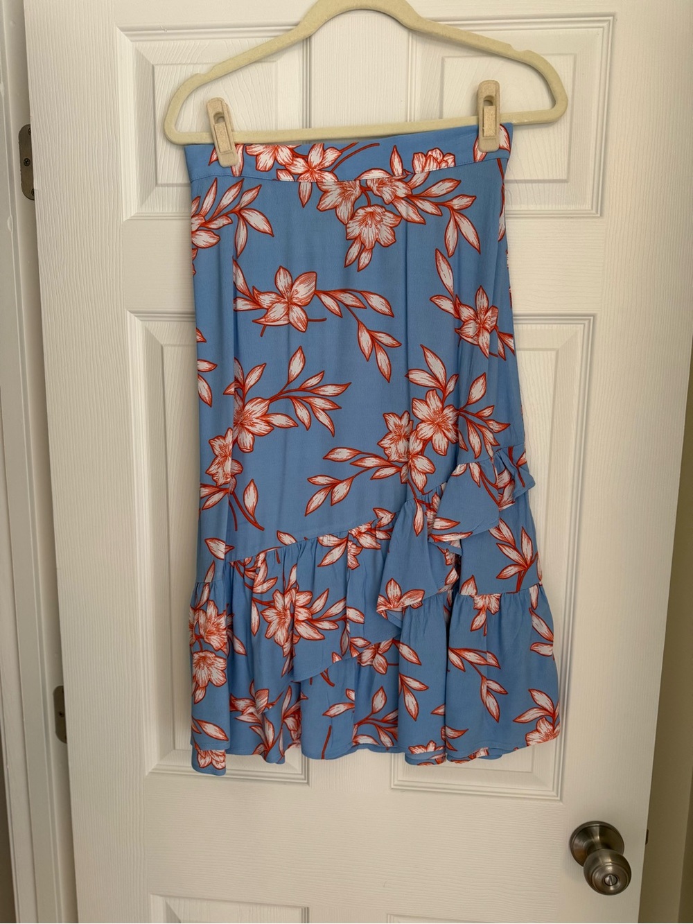 Talbots Blue Skirt with Orange Floral Print